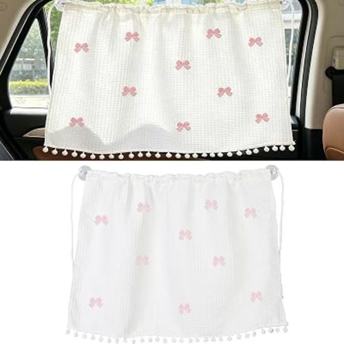 Car Side Window Sun Shade, Cute Blackout Car Window Shade Privacy Curtain for Baby, Automative UV Protection Window Shades with Suction Cup for Back Seat (Pink Bow Tie)