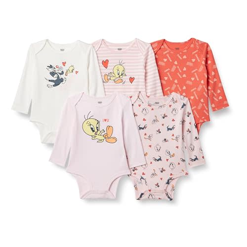 Amazon Essentials Harry Potter - DC Comics - Looney Tunes Unisex Babies' Long-Sleeve Bodysuits, Pack of 5