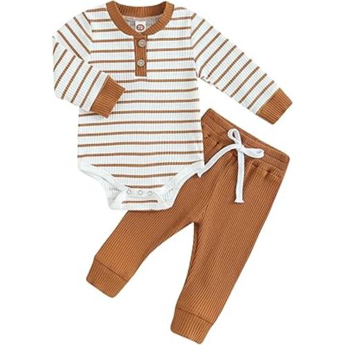 Newborn Baby Boy Girl Clothes Ribbed Knitted Long Sleeve Romper Pants Solid Cotton Infant Fall Winter Outfits 2Pcs