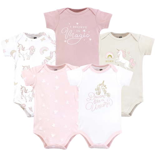 Hudson Baby Infant Girl Cotton Bodysuits, Unicorn Dreams Pink, 9-12 Months