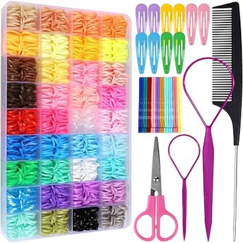 Teenitor 36 Colors Rubber Bands for Hair Small, 2300pcs Elastics Hair Ties for Baby with Styling Tools, Hair Accessories for Girls Toddlers