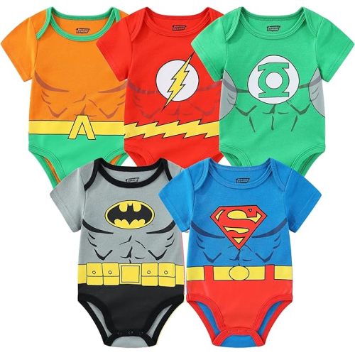 WARNER BROS Justice League Batman, Superman, Flash, Aquaman and Green Lantern Baby Boys 5 Pack Creepers for Infants