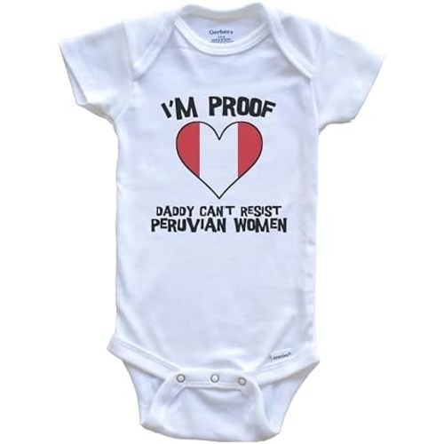 I'm Proof Daddy Can't Resist Peruvian Women Funny Peru Flag Heart One Piece Baby Bodysuit