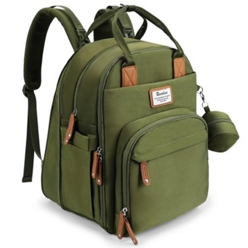 Ruvalino Expandable Diaper Bag Backpack, XL Waterproof Baby Bag with Changing Pad and Insulated Bottle Holders - Army Green