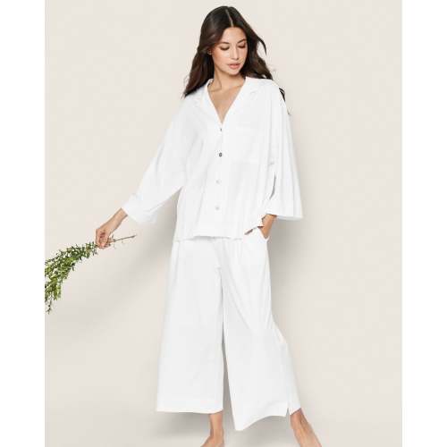 The Olivia Wide Leg Pima Pajama Set in White