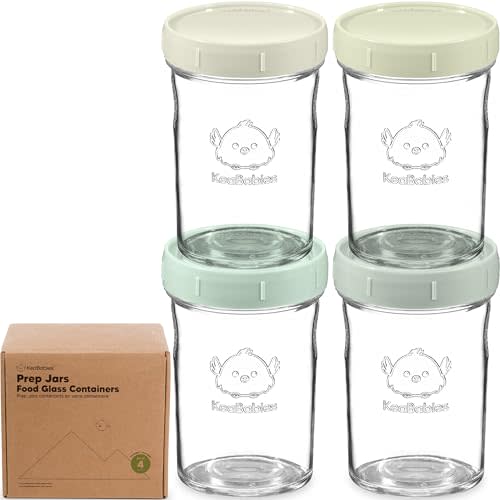 KeaBabies 4pk 8oz Glass Baby Food Containers with Lids - Leak-Proof, Microwavable Small Glass Jars, Baby Purees & Toddler Snack Storage Containers, BPA-Free, Dishwasher & Freezer Safe (Sage)