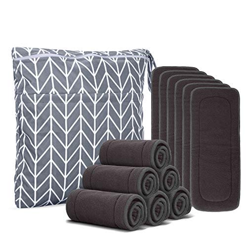 Damero Washable Baby Diaper Inserts with an Extra Storage Bag, 5-Layer Reusable Cloth Diaper Inserts Liners for Baby Cloth Diapers (Pack of 12)