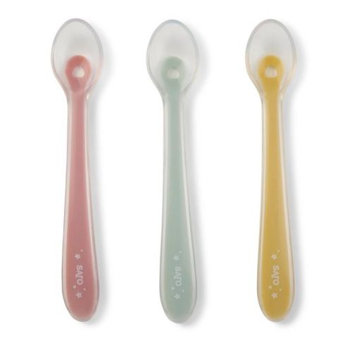 SARO Silicone Baby Spoons – 3-Piece Feeding Set in Blossom Combination, Soft Ergonomic Infant Utensils, 5.5-Inch BPA-Free