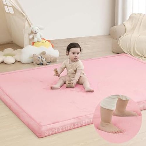 Huloo Sleep 2" Extra Thick Baby Play Mat for Floor,Ultra Soft Elasti Foam Mat for Tummy Time & Crawling,Playpen,Non Slip Nursery Rug for Toddlers,Infants,kids,Tatami Style for Yoga,Playroom(Pink)