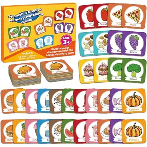 Edulok Memory Card Game, Toddler Match Game, Learn Spanish for Kids, Bilingual Flash Cards, Learning Toys for 4 Year Old, Preschool Learning Activities, Homeschool Supplies, Kindergarten Toys
