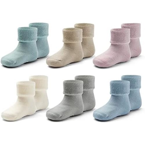 Baby Boys Winter Warm Socks Baby Non Slip Socks with Grips for Baby Girls Full Terry Christmas Socks 6 Pack