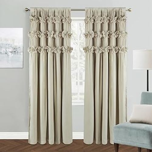 Camel Blackout Curtains with Handmade Ruffles, Butterfly Flower Embellishments for Thermal Insulated Room Darkening Drapes, 54"x84", Set of 2 Panels for Bedroom, Living Room (LQ-37)