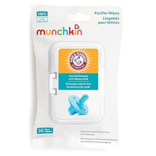 Munchkin Arm & Hammer Pacifier Wipes - Safely Cleans Breast Pump Parts and Feeding Essentials for Baby and Toddler, 1 Pack, 36 Wipes