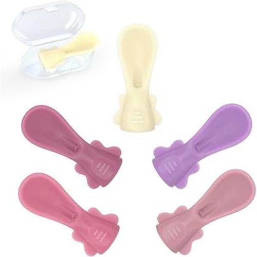 Baby Food Pouch Spoon Attachment (5-Pack, Blossom) – Designed for Small Mouths & Stage 1 Weaning – Ultra-Soft Silicone Feeder for Sensitive Gums – Universal Fit Pouch Topper with Travel Cases