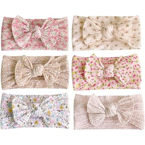 6PCS in a Pack of Kid-Friendly Soft Colorful Bow Hair Bands Little Girl Printed Nylon Hair Accessories Girls Kids