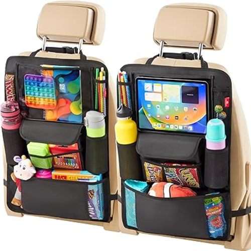 Helteko Car Seat Organizer, Ultra Version Kids Backseat Car Organizers and Storage, Waterproof Back Seat Protector Kick Mats with Tablet Holder 12" Car Accessories Interior, Black 2 Pack