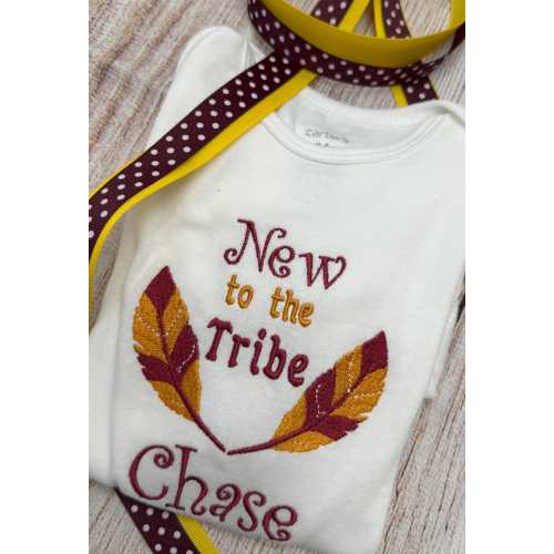 New to the Tribe Embroidered FSU Bodysuit. Seminole Baby.  Nole Rookie. Nole Feathers