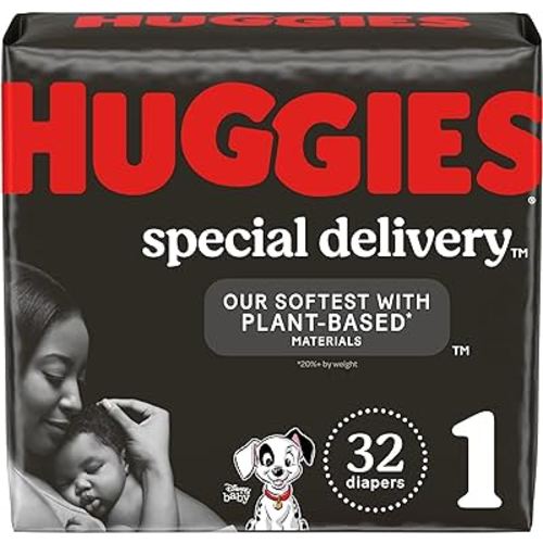 Huggies Special Delivery Hypoallergenic Baby Diapers Size 1 (up to 14 lbs), 32 Ct, Fragrance Free, Safe for Sensitive Skin