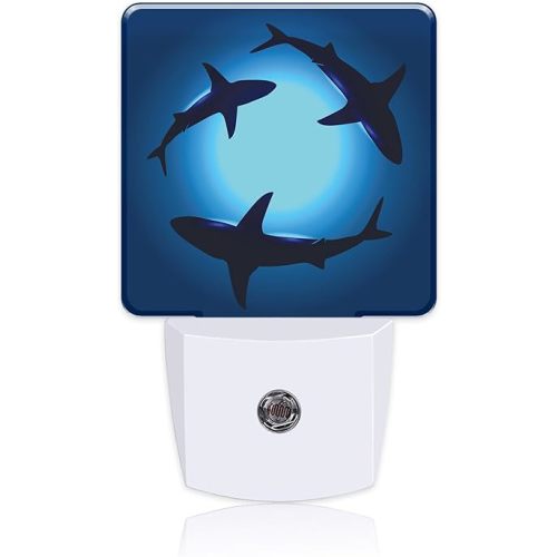 Ocean Floating Sharks Night Light,Plug into Wall with Dusk to Dawn Light Sensors,LED Nightlights for Bedroom,Bathroom,Kitchen,Hallway,Room Decor for Boys Girls Women Men