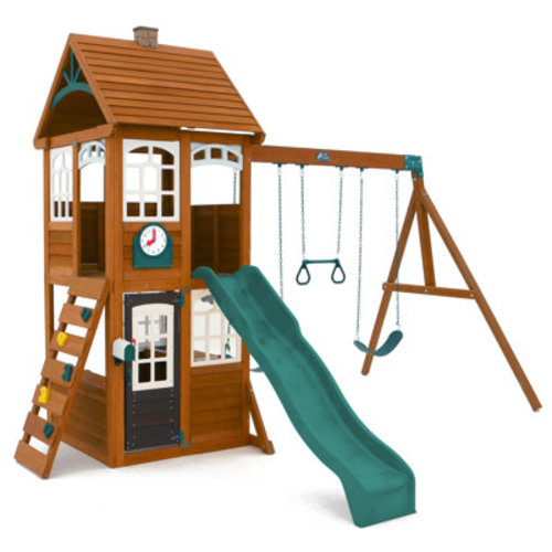 KidKraft McKinley Outdoor Wooden Swing Set with Slide, Clubhouse, Rock Wall and Mailbox - Multiple Colors & Reviews | Wayfair