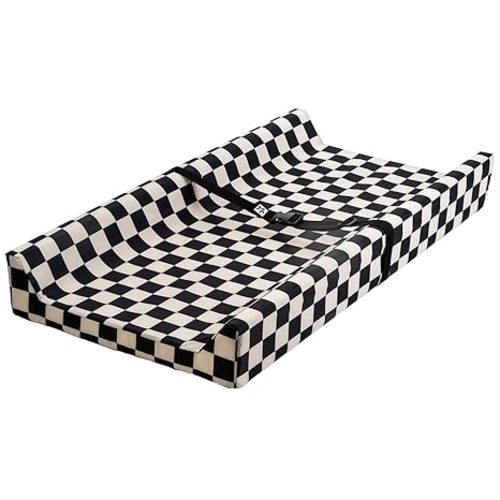 Tiny Twinkle Diaper Changing Pad for Dresser & Nursery Table – Waterproof, Wipeable & Mess-Proof Baby Changing Pad with Safety Strap, Non-Slip Base & Removable Washable Cover(Black Checkers)