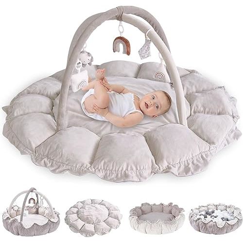 5-in-1 Thick & Plush Play Gym, Activity Gym & Play Mat, Cat Bed, Dog Bed, Convertible Stage-Based Developmental from Baby to Toddler, Ball Pit, Soft Plush Pet Bed, Pet Cushion, Balls are not Included