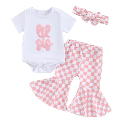 Bonangber Big Sister Little Sister Matching Outfits Summer Clothes Short Sleeve Romper Big Sister Shirt Bell Bottoms Set