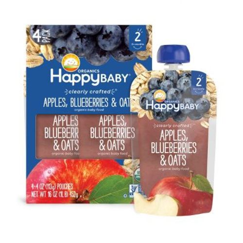 Happy Baby Organics Clearly Crafted Stage 2 Apples, Blueberries & Oats - 4oz/4pk