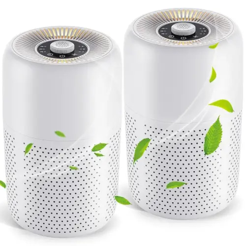 2 Pack YARIKI Air Purifiers for Bedroom Home with Aromatherapy Function,Small Air Purifier with Nightlight Speed Control,24dB Low Noise for Better Sleep,For Pet Room Dorm Kitchen,P60 (White)