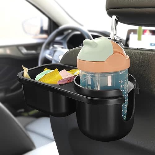 Accmor Car Headrest Backseat Organizer with Cup Holder, 2 in 1 Universal Backseat Car Organizer Tray Hold Bottles, Snacks, Trash, Non-Slip Grip Clip Car Seat Organizer Tray for Kids Adults