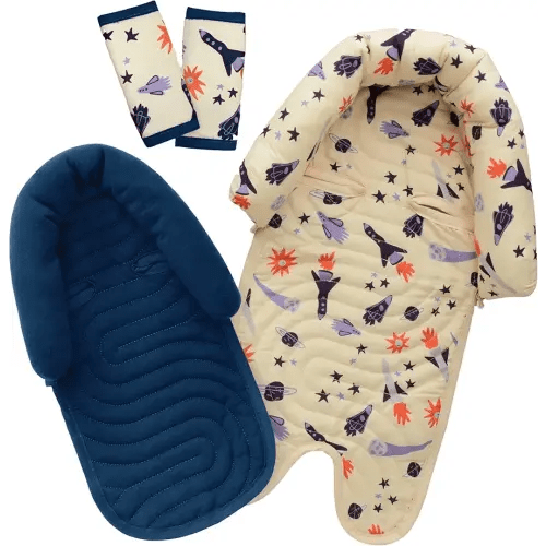 GoldBug Deluxe 2-in-1 Duo Head Support + Matching Strap Covers for Baby and Infant Car Seats - Space Explorer