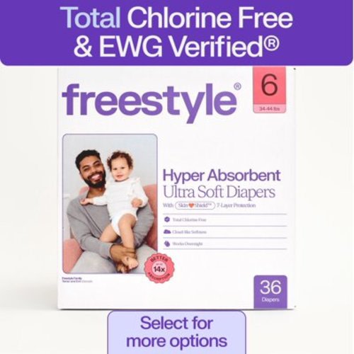 Freestyle Hyper Absorbent Ultra Soft Baby Diapers, Size 6, 36 Count (Select for More)