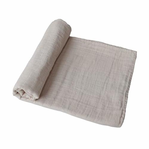 mushie Muslin Baby Swaddle Blanket | 100% Organic Cotton (Fog)