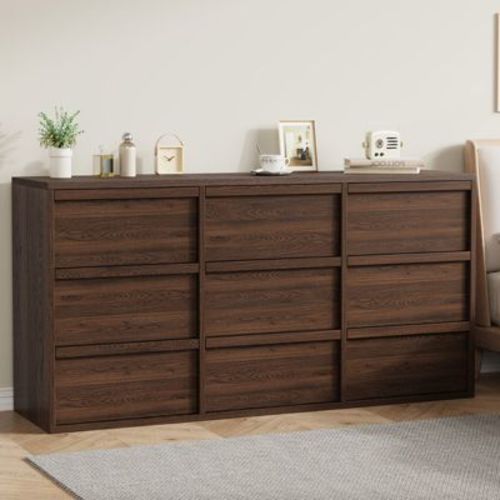 9 Drawer Dresser for Bedroom, 59" Wide Walnut 9 Chest of Drawer with Handle-free Design, Modern Dresser Organizer Closet for Living Room Nursery