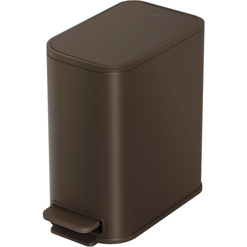 Cesun Small Bathroom Trash Can with Lid Soft Close, Step Pedal, 5 Liter / 1.3 Gallon Stainless Steel Garbage Can with Removable Inner Bucket, Waste Basket for Bathroom, Bedroom (Brown)