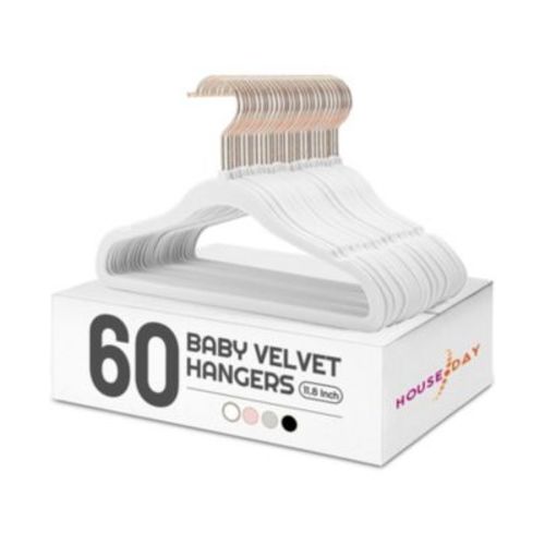 11.8 Inch Velvet Baby Hangers White 60 Pack