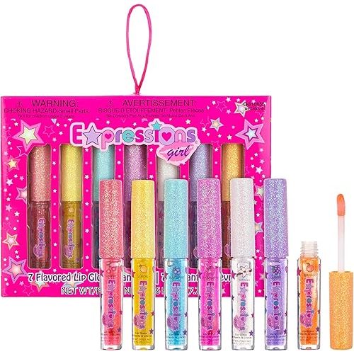 7pc Fruity Flavored Lip Gloss Set - Lip Gloss in Assorted Fruity Flavors, Non Toxic Makeup for Kids & Teens
