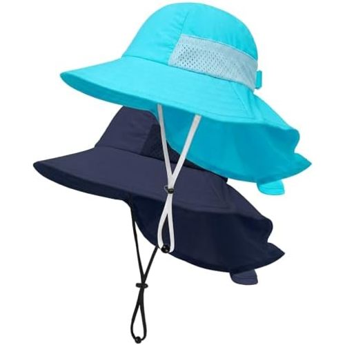 Toddler Baby Sun Hat Kids Summer Beach Essentials Adjustable Beach Hats with Bucket Wide Brim for Boys Girls Age 0-14 Years