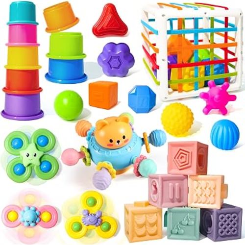 Smallzi 6-1 Montessori Toys for Babies 6-12 Months, Stacking Cups Blocks