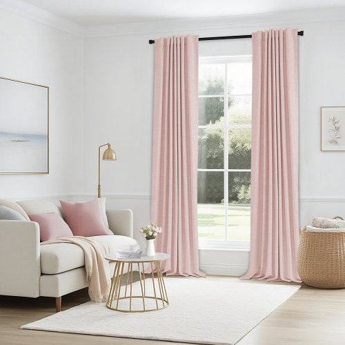 Gracie Oaks Graciella Thermal Insulated Faux Linen Textured 100% Blackout Curtains for Bedroom Living Room Back Tab/Rod Pocket & Reviews | Birch Lane