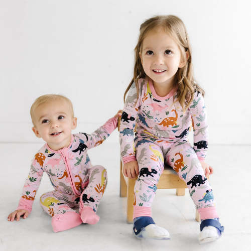 3T - Pink Jurassic Jungle Two Piece Set- Sibling Jammies