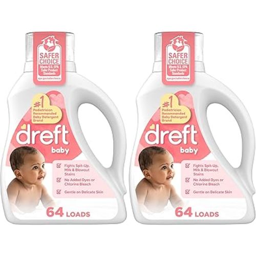 Dreft Liquid Laundry Detergent for Babies, tackles 100% of common baby stains, Laundry Detergent, 84 fl oz, 64 Loads (Pack of 2)