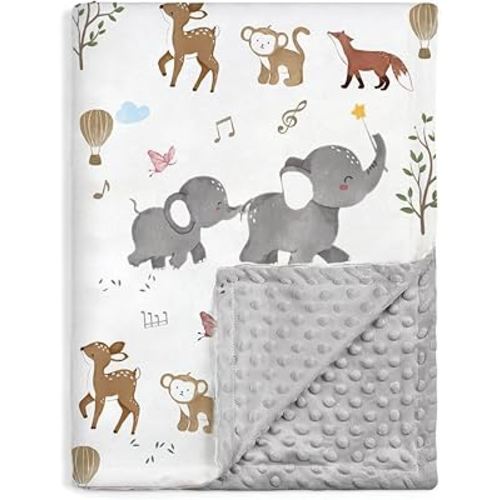BOPRIO Baby Blankets for Unisex Boys Girls, Super Soft Nursery Minky Blankets with Woodland Animal Design and Dotted Fleece Backing, Printed Bed Throws Newborn Toddler Gift 30 x 40 Inch