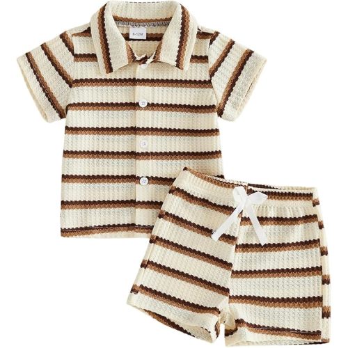 fhutpw Baby Toddler Boy Summer Clothes Striped Button Down Shirt Outfits