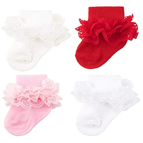 AQOKKA Baby Girls Socks Eyelet Ruffle Frilly Lace Summer Thin Dress Socks for Newborn Infant Toddler Kids