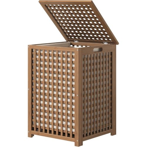 oakvivo Laundry Basket with Lid, 17.7" x 17.7" x 25.6" Bamboo Laundry Hamper with Handles and Removable Liner Bag, Clothes Basket Storage Organizer for Bathroom, Laundry, Living Room (Walnut)