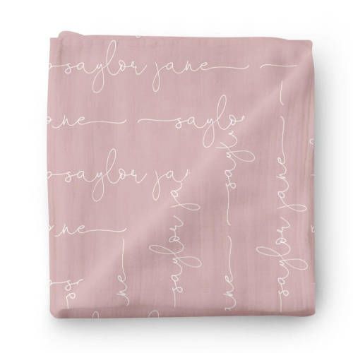 Personalized Mauve Baby Name Swaddle Blanket - Script