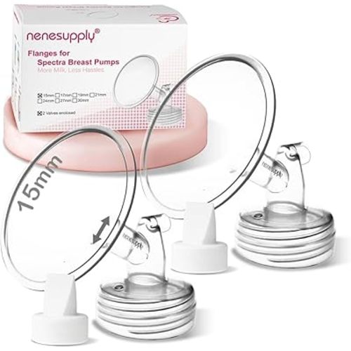 Nenesupply 15mm 2 pc Flanges Duckbill Valves Compatible with Spectra S2 S1 9 Plus Synergy Gold Breastpump Replacement to Spectra Pump Parts Flange Accessories Wide Mouth Work with Backflow Protector