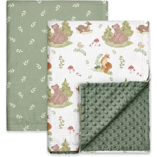 Amazon.com: Muslin Baby Blankets for Boys & Girls, Soft Minky Back Toddler Blanket | Nursery Crib Blanket with Double-Layer Dotted Backing, Newborn Receiving Blanket,30''x40'', Woodland Animals : Baby