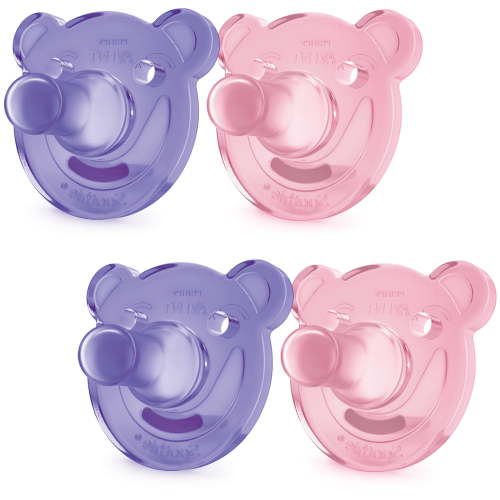 Philips Avent Soothie Shapes Pacifier, Pink/Purple, 0-3 Months, 4 Pack